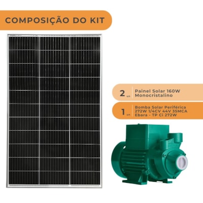 Segunda imagem do produto Kit Solar Bomba Centrífuga 272W 44V 8,3A 2250l/h 35MCA Ebara