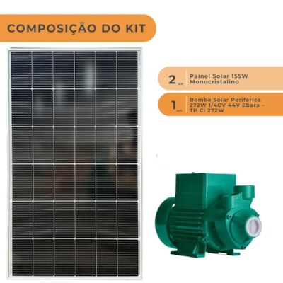 Segunda imagem do produto Kit Solar Bomba Centrífuga 272W 44V 8,3A 2250l/h 35MCA Ebara