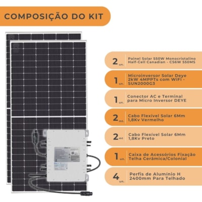 Segunda imagem do produto Kit Solar Canadian 165kWh/mês Microinversor Deye 220V Colonial