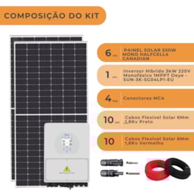 Segunda imagem do produto Kit Solar Canadian 396kWh/mês Inversor Híbrido 3kW 220V 220V Monofásico Deye