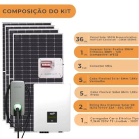 Segunda imagem do produto Kit Solar Carro Elétrico Monocristalino 19,9kWp ou 2397kwh/mês Foxess Trifásico 380V 