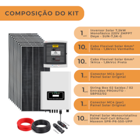 Segunda imagem do produto Kit Solar Completo 5,45 kWp com Inversor Deye 7,5 kW Monofásico 220V e String Box Proauto