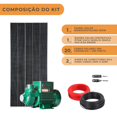 Segunda imagem do produto Kit Solar Completo Bomba Periférica Ebara Até 2300L 35MCA 272W 44V