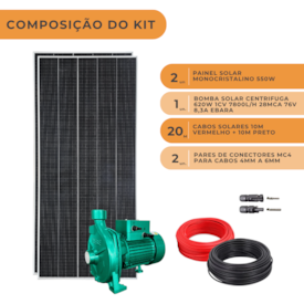 Segunda imagem do produto Kit Solar Completo Bomba Periférica Ebara Até 7800L 28MCA 620W 76V 