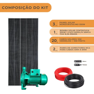 Segunda imagem do produto Kit Solar Completo Bomba Periférica Ebara Até 8200L 36MCA 950W 114V