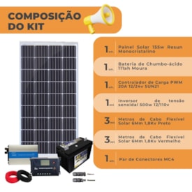 Segunda imagem do produto Kit Solar de 155w Completo para Motorhome com Bateria Moura