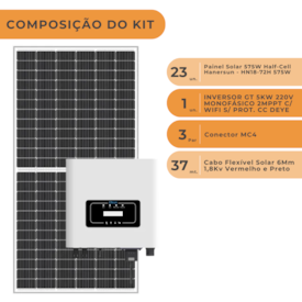 Segunda imagem do produto Kit Solar HANERSUN 13,225kWp ou 1388,625kwh/mês DEYE