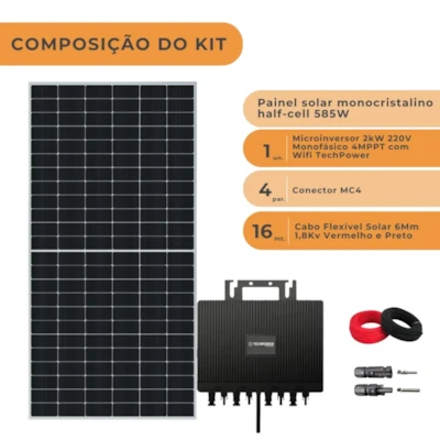 Segunda imagem do produto Kit Solar Helius Monocristalino 140kWh/mês Microinversor Techpower 220V