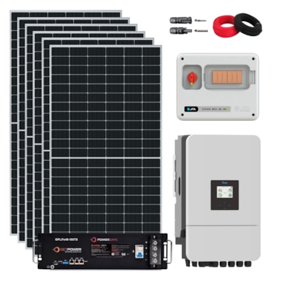 Kit Solar Híbrido 1123kWh/mês Deye 8kW 220V Bateria GetPower