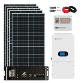 Kit Solar Híbrido 1123kWh/Mês Growatt 10kW 127/220V Bateria Moura
