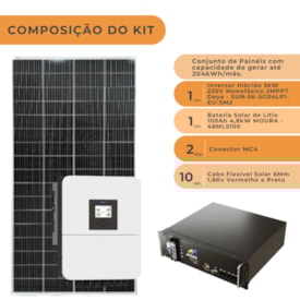 Segunda imagem do produto Kit Solar Híbrido 204kW/mês Deye 5kW 220V com Bateria 100Ah Moura