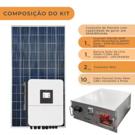 Segunda imagem do produto Kit Solar Híbrido 204kW/mês Inversor Híbrido 5kW 220V com Bateria 150Ah