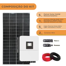 Segunda imagem do produto Kit Solar Híbrido 204kW/mês Monocristalino Deye 5kW 220V