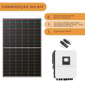 Segunda imagem do produto Kit Solar Híbrido 264kW/mês Monocristalino Deye 5kW 220V