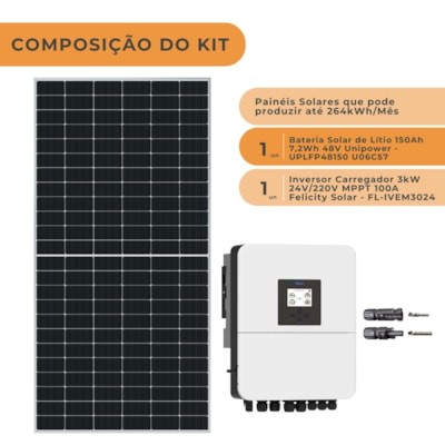 Segunda imagem do produto Kit Solar Híbrido 264kW/mês Monocristalino Deye 5kW 220V