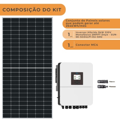 Segunda imagem do produto Kit Solar Híbrido 264kW/mês Monocristalino Deye 5kW 220V
