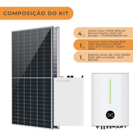 Segunda imagem do produto Kit Solar Híbrido 273kWh/mês Monocristalino 220V com Bateria de Lítio Livoltek