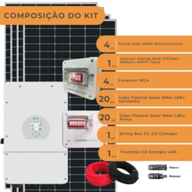 Segunda imagem do produto Kit Solar Híbrido 276kW/mês Inversor Bifasico 8kW Deye