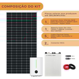 Segunda imagem do produto Kit Solar Híbrido 280,8kWh/mês 220V Bateria Lítio Livoltek