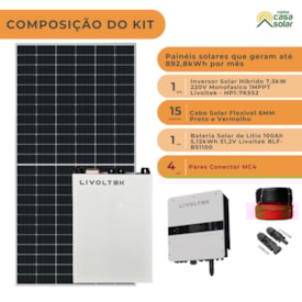 Segunda imagem do produto Kit Solar Híbrido 280kW/Mês Inversor 7,5kW 220V com Bateria Lítio 100Ah