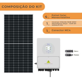 Segunda imagem do produto Kit Solar Hibrido 280kWh/mês Inversor 5kW 220V Monofásico Deye
