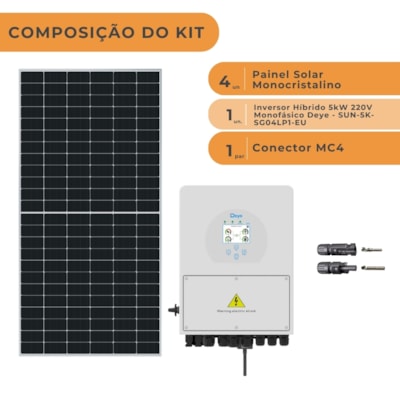 Segunda imagem do produto Kit Solar Hibrido 280kWh/mês Inversor 5kW 220V Monofásico Deye