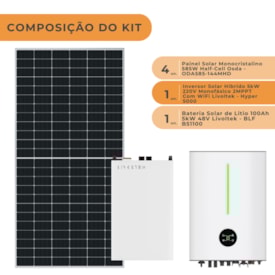 Segunda imagem do produto Kit Solar Híbrido 280kWh/mês Monocristalino 220V com Bateria de Lítio Livoltek
                                            