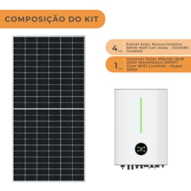 Segunda imagem do produto Kit Solar Híbrido 280kWh/mês Monocristalino Com Inversor 5kW 220V Livoltek
                                            