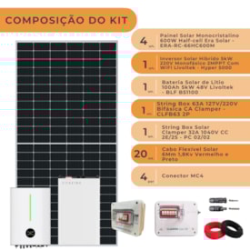 Segunda imagem do produto Kit Solar Híbrido 288kWh/mês 220V com Bateria de Lítio Livoltek