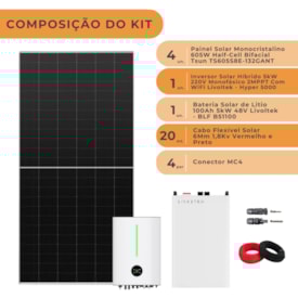 Segunda imagem do produto Kit Solar Híbrido 288kWh/mês Monocristalino 220V com Bateria de Lítio Livoltek