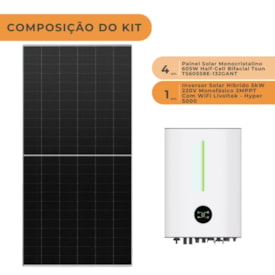 Segunda imagem do produto Kit Solar Híbrido 290kWh/mês Monocristalino Bifacial Com Inversor 5kW 220V Livoltek
                                            