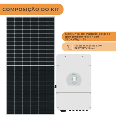 Segunda imagem do produto Kit Solar Hibrido 350kWh/mês Inversor Deye 5kW 127V/220V