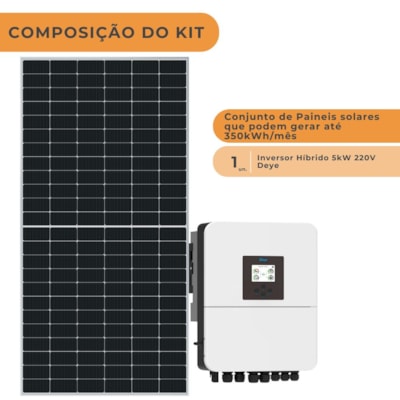 Segunda imagem do produto Kit Solar Hibrido 350kWh/mês Inversor Deye 5kW 220V