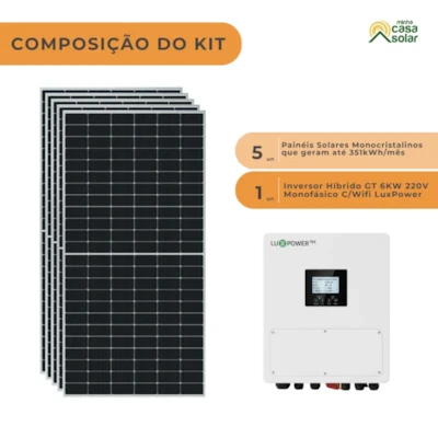Segunda imagem do produto Kit Solar Híbrido 351kWh/Mês Inversor 6kW Monofásico 220V LuxPower