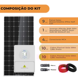Segunda imagem do produto Kit Solar Híbrido 367kWh/mês 220V Monofásico 1MPPT Deye