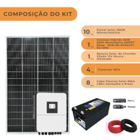 Segunda imagem do produto Kit Solar Híbrido 367kWh/mês 220V Monofásico 1MPPT Deye Backup