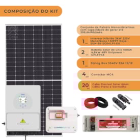Segunda imagem do produto Kit Solar Híbrido 399,6kW/mês Deye String box Cabos MC4