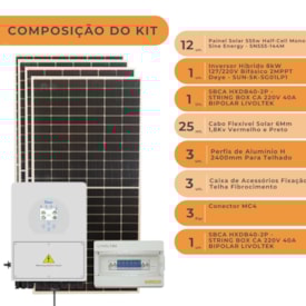 Segunda imagem do produto Kit Solar Híbrido 4,26kWp ou 799,2kW/mês Deye Ondulado
