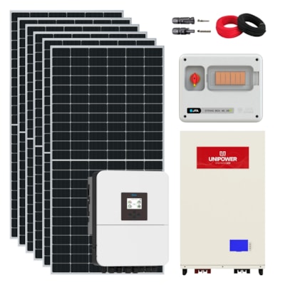 Kit Solar Híbrido 421kWh/mês Deye 5kW 220V Bateria Unipower In Wall