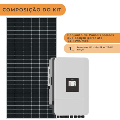 Segunda imagem do produto Kit Solar Hibrido 421kWh/mês Inversor Deye 8kW 220V