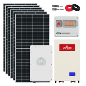 Kit Solar Híbrido 561kWh/mês Deye 7,5kW 220V Bateria Unipower InWall