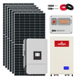 Kit Solar Híbrido 561kWh/mês Deye 7,5kW 220V Bateria Unipower InWall