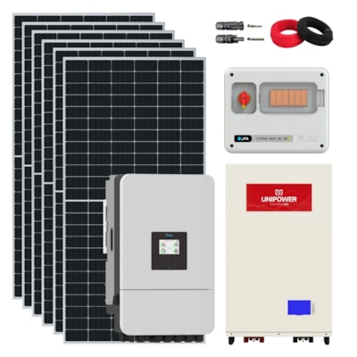 Kit Solar Híbrido 561kWh/mês Deye 7,5kW 220V Bateria Unipower InWall