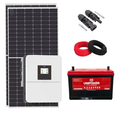 Kit Solar Híbrido 599kW/mês Inversor Deye 5kW 220V e Bateria de Chumbo Unipower