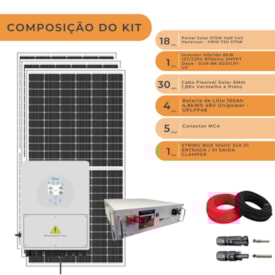 Segunda imagem do produto Kit Solar Híbrido 621kW/mês Deye 8kW String box Cabos MC4