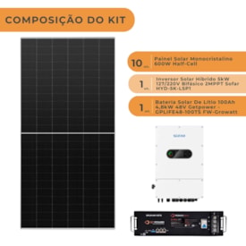 Segunda imagem do produto Kit Solar Híbrido 720kWh/Mês Inversor 5kW 127/220V Sofar e Bateria Getpower
