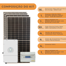 Segunda imagem do produto Kit Solar Híbrido 8,88kWp ou 1065,5kW/mês Deye Ondulado