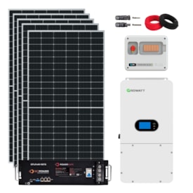Kit Solar Híbrido 982kWh/Mês Growatt 10kW 127/220V Bateria Getpower