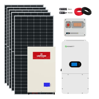 Kit Solar Híbrido 982kWh/Mês Growatt 10kW 127/220V Bateria Unipower InWall