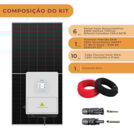Segunda imagem do produto Kit Solar Híbrido Canadian 439kW/mês Deye 5kW 220V